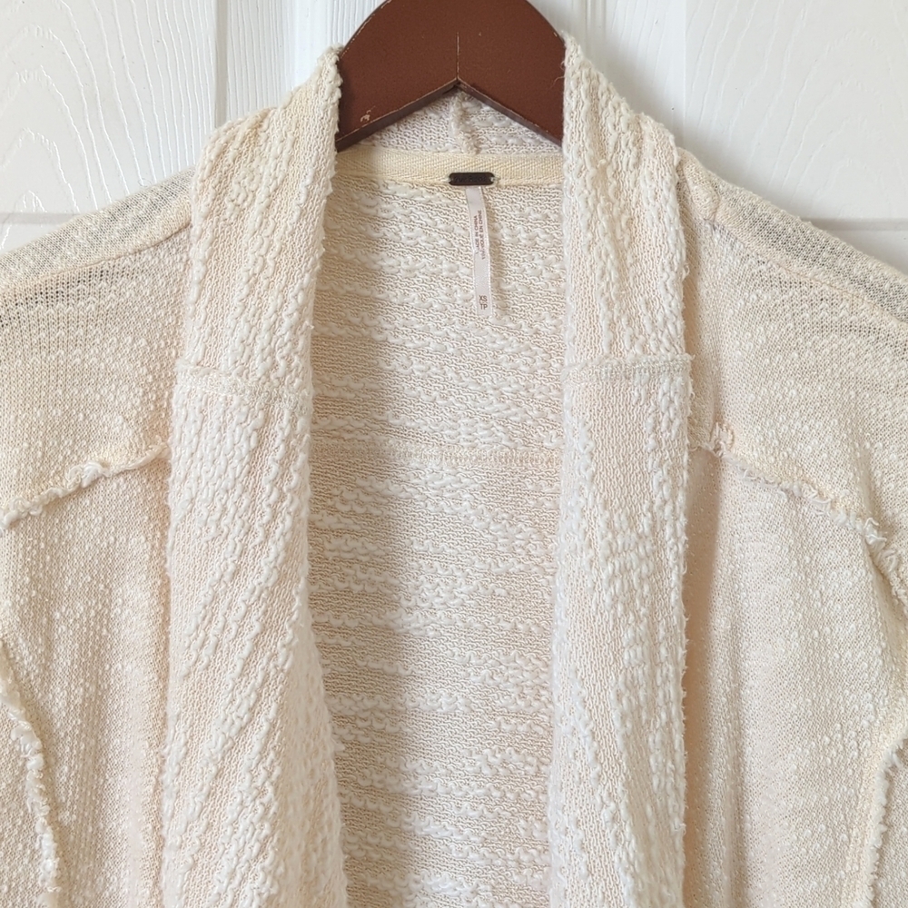 Free People In The Loop Boho Draped Open Front Knit Cardigan Sweater Cream XS - Picture 2 of 12
